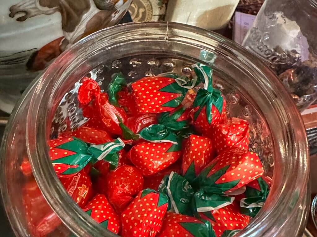 Fairfield Place Bed and Breakfast: 19th Century Elegance in Shreveport, Louisiana 5 Jar of strawberry bon bons - grandma candy